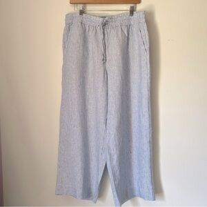 CALLIGRAPHIE 100% Linen Striped Elasticated Waist Wide Leg Pants Coastal Summer